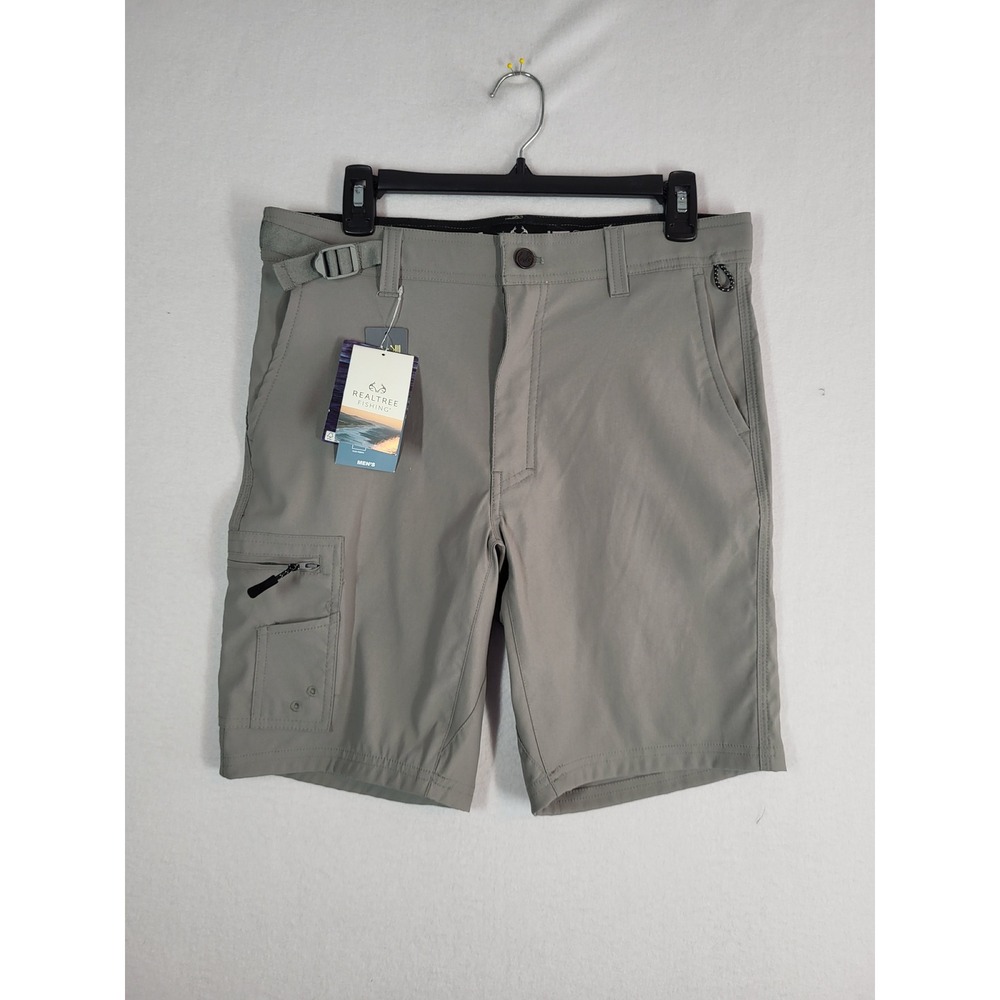 Realtree Fishing Mens Hybrid Cargo Shorts Gray UPF30 Water Repellent S 28/30 NEW